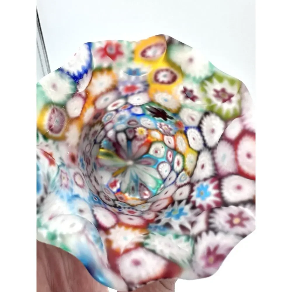 Murano Millefiori Ruffled 3” Vase Holder & Shell Like Dish Fratelli Toso ITALY